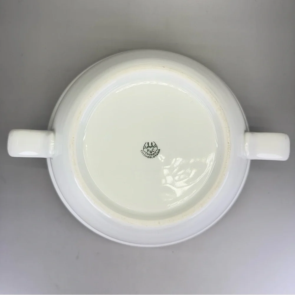 H & C Chodau Czechoslovakia White Soup Tureen with Handles